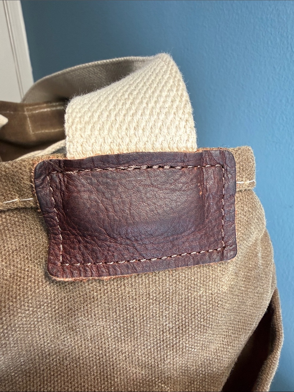 Steele Brown Waxed Canvas Tote with Cattle Hide Grips and Cream Canvas Straps - Picture 11 of 15